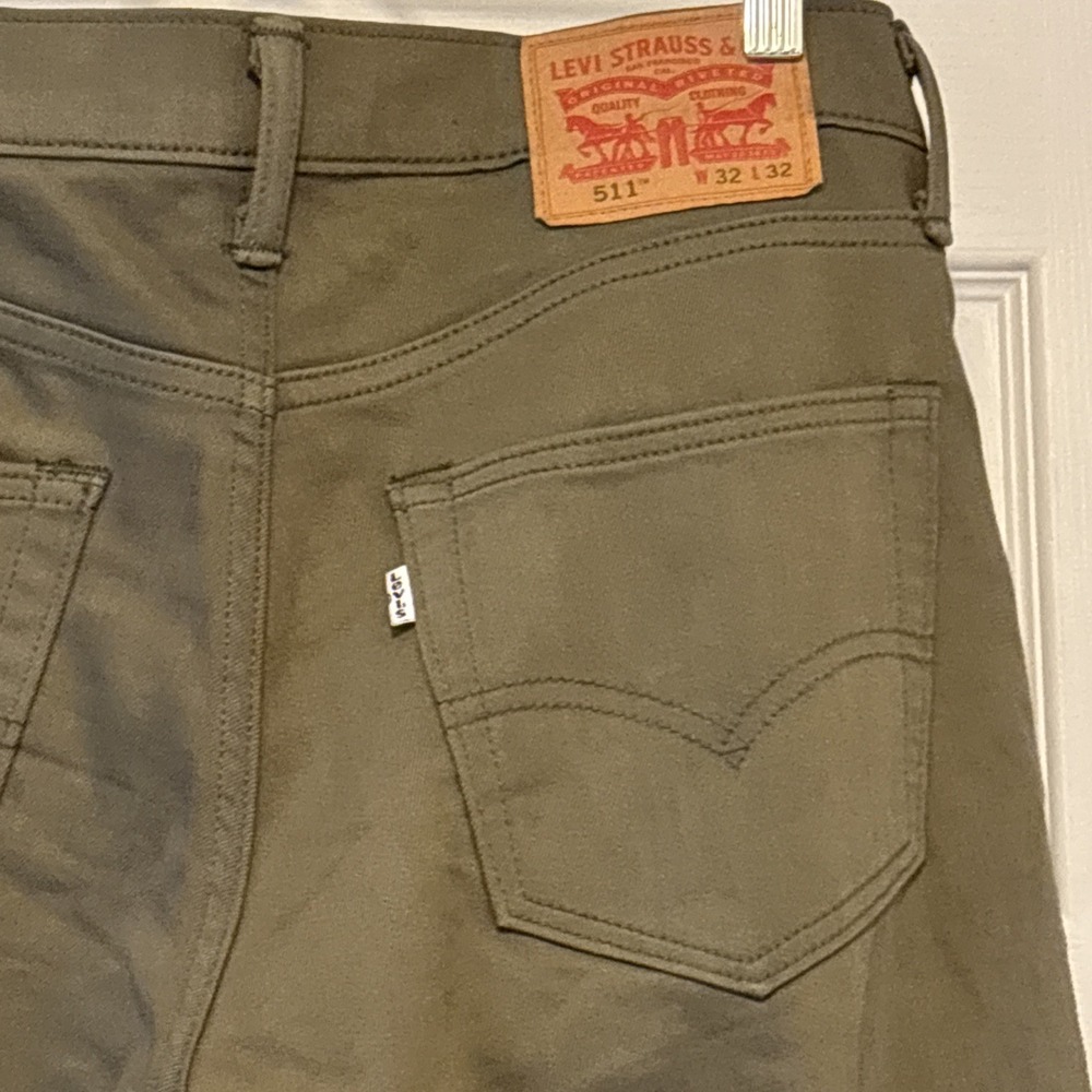 Levis 511 Slim Fit Pants Mens 32x32 Olive Green Stretch Twill Chino 04511-1523
